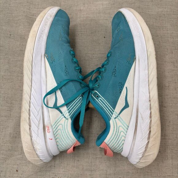 Hoka One One Carbon X Shoes Teal White Mesh Sneaker Running Lace Up Women's 7.5 - Picture 10 of 11